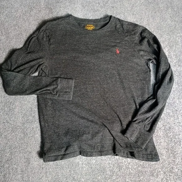 Polo Ralph Lauren Custom Fit Small Gray Long Sleeve T Shirt Red Pony Cotton
