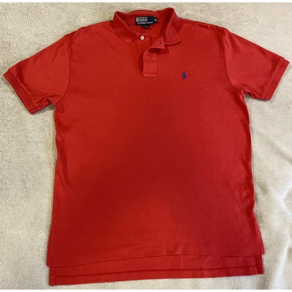 Mens Polo‎ Ralph Lauren Shirt Medium Red Blue Pony Logo Golf Cotton Soft M