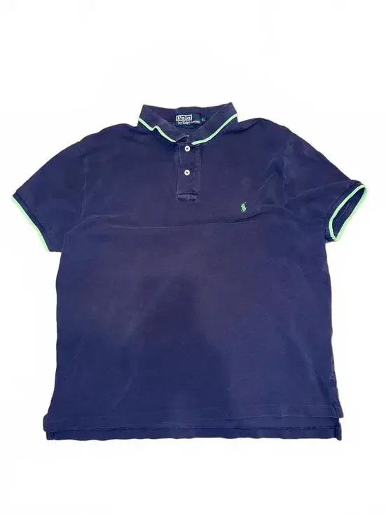 Polo Ralph Lauren Navy Polo Shirt Green Tipping Pony Logo Mens XL