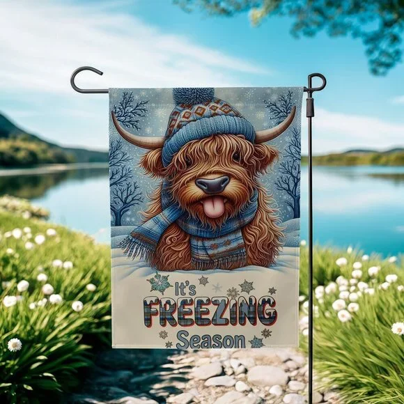 Its Freezing Season Highland Cow Garden Flag