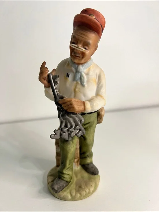 Vintage Ceramic Male Figurine Holding Keys (Unbranded)