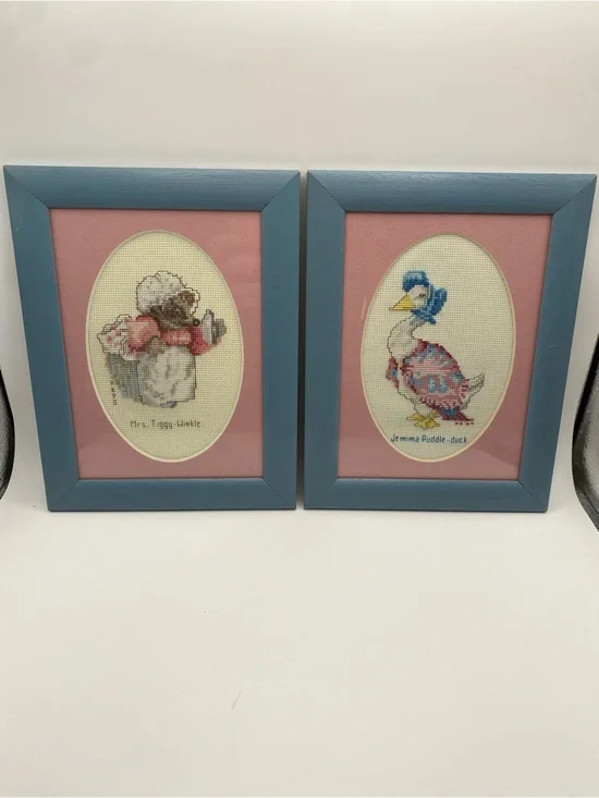 Vintage Framed Beatrix Potter Cross Stitch Set