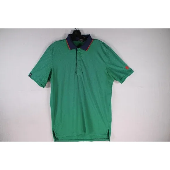 Ralph Lauren RLX Mens Medium Golf Polo Shirt Green Navy Striped Performance Stre