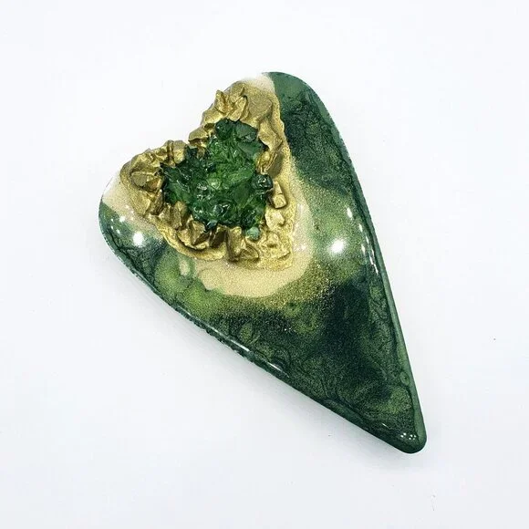 Handcrafted Green Resin Heart with Crushed Glass