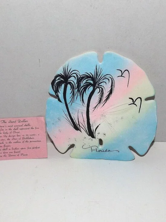 Vintage Florida Souvenir Hand Painted 4 5/8” Sand Dollar