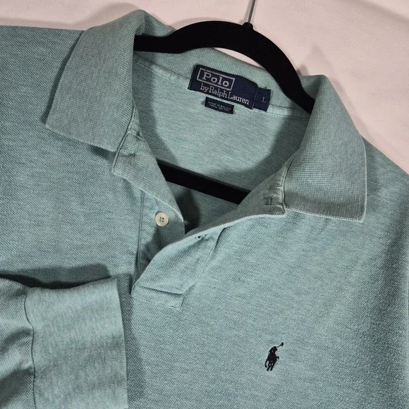 Polo Ralph Lauren Men's Long Sleeve Polo Shirt Aqua Mint Green Cotton Size Large