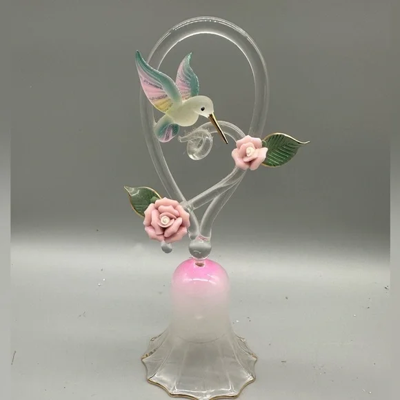 Artisan Glass Hummingbird with Pink and Green Accents