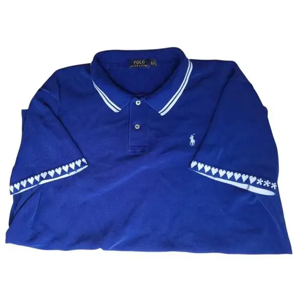 Polo Ralph Lauren Blue Polo Shirt XXL Heart Trim Sleeve Men's Limited Release