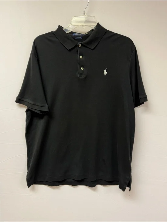 Ralph Lauren Classic Fit Black Polo with White Pony Logo Size Large