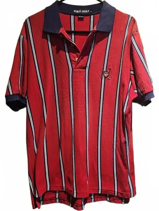 Polo Ralph Lauren Golf Clubs Crest Striped Shirt size L. 90's