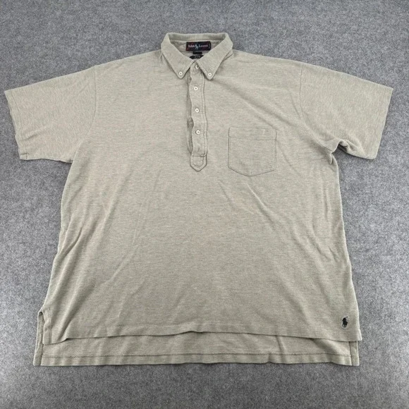 Ralph Lauren Mens Big Large Polo Shirt Tan Khaki Pique Cotton Short Sleeve