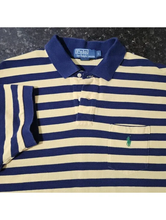 Polo Ralph Lauren Striped Collar Shirt Preppy Classic Casual Skate Y2K Men Large