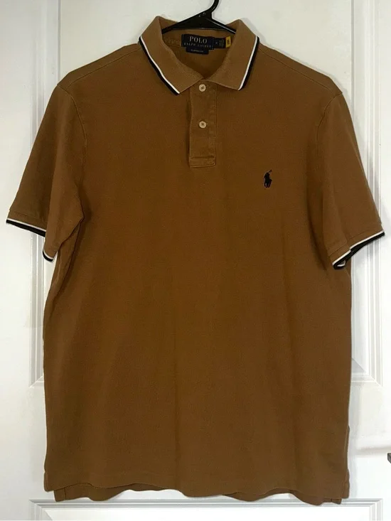 Ralph Lauren Polo Shirt in Brown with Black & White Trim