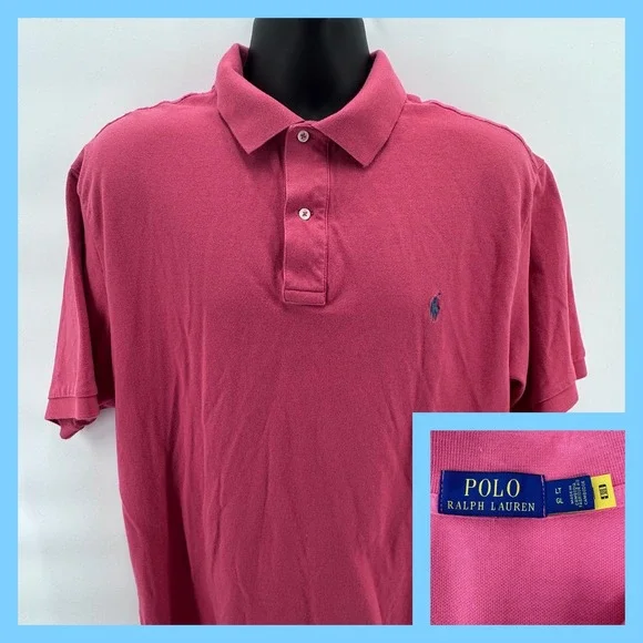 Ralph Lauren Polo Shirt Mens Large LT Pink Short Sleeve Classic‎ Fit Logo