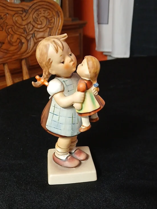 Goebel Hand-Painted Girl Figurine with Doll - Cream, Brown & Blue
