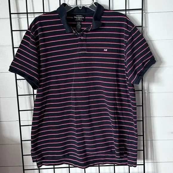 Vintage Polo Jeans‎ Co. Ralph Lauren Polo Shirt Mens XL Blue Flag Striped 90s
