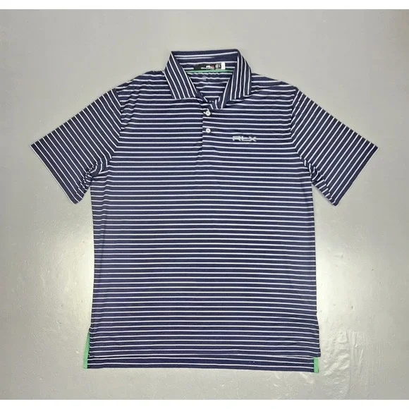 Rlx‎ Ralph Lauren Polo Golf Shirt Mens XL Blue White Striped ShortSleeve