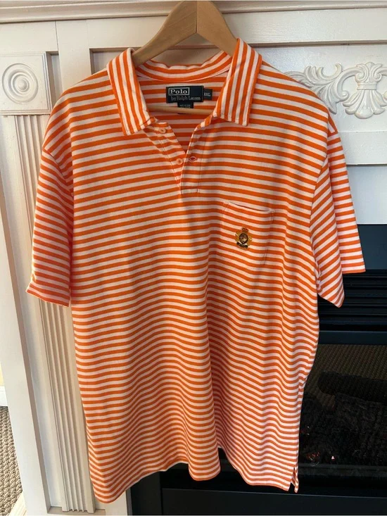 Ralph Lauren Orange and White Striped Polo with Embroidered Crest