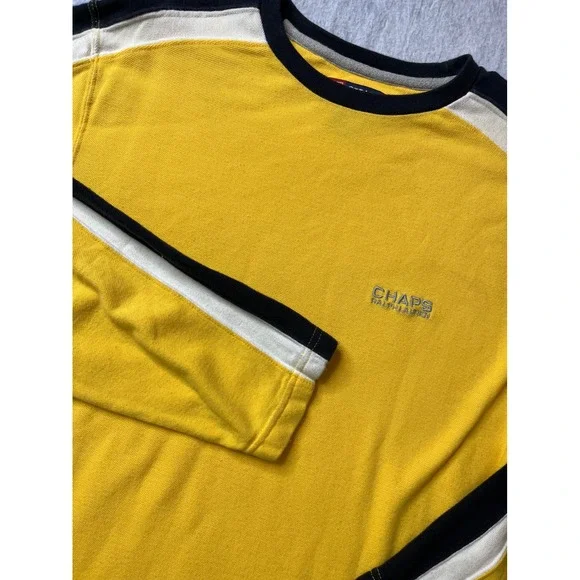 Chaps Ralph Lauren Mens Yellow Long Sleeve Crewneck T Shirt Cotton Size M‎ VTG