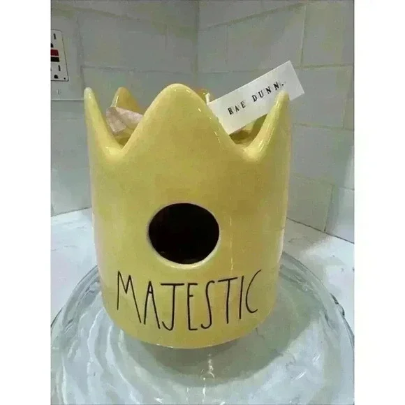 Rae Dunn Majestic Crown Birdhouse Yellow Ceramic New With Tags