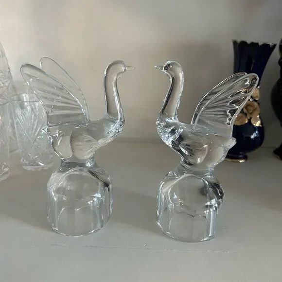 Vintage Crystal Swan Figurines | Pair | Clear Glass Decor