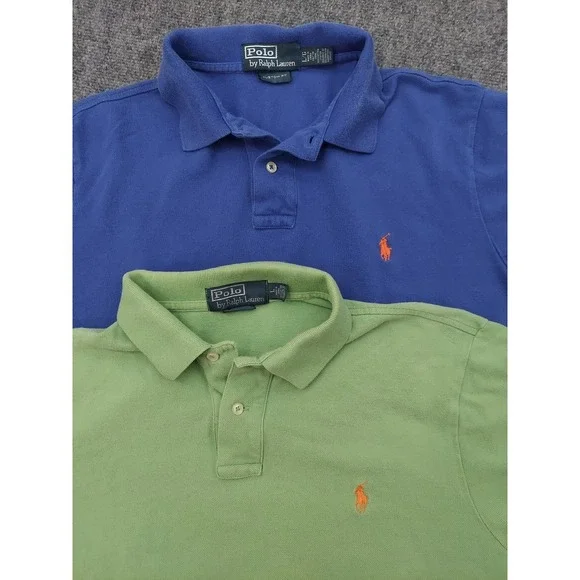 Vtg Polo Ralph Lauren Shirt Mens Large Green‎ Blue Pique Pony golf Lot of 2