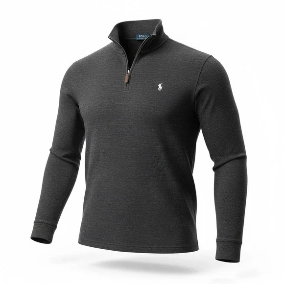 Polo Ralph Lauren Quarter Zip Pullover Sweater Charcoal Cotton Preppy Pony Men L