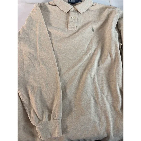 Ralph Lauren Long-Sleeve Polo Shirt - Tan with Grey Logo XL
