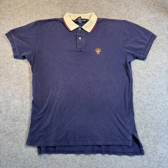 Ralph Lauren Crown Crest Polo Shirt M Navy Blue Embroidered Made in USA