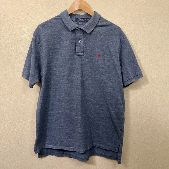 Ralph Lauren Men's Polo Shirt Classic Fit‎ Blue Marled Red Pony Size XL