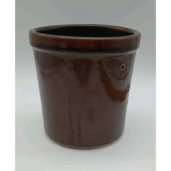 Vintage Dark Brown Glazed Pottery Crock without Lid 1970s