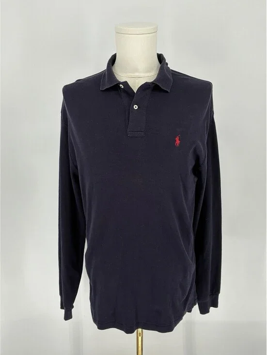 Polo Ralph Lauren Shirt Men Medium M Blue Pony Long Sleeve Navy Red Embroidered