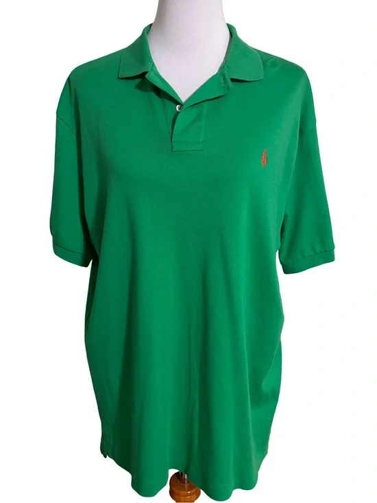 Ralph Lauren Green Polo with Contrast Pony Embroidery 100% Cotton Size L