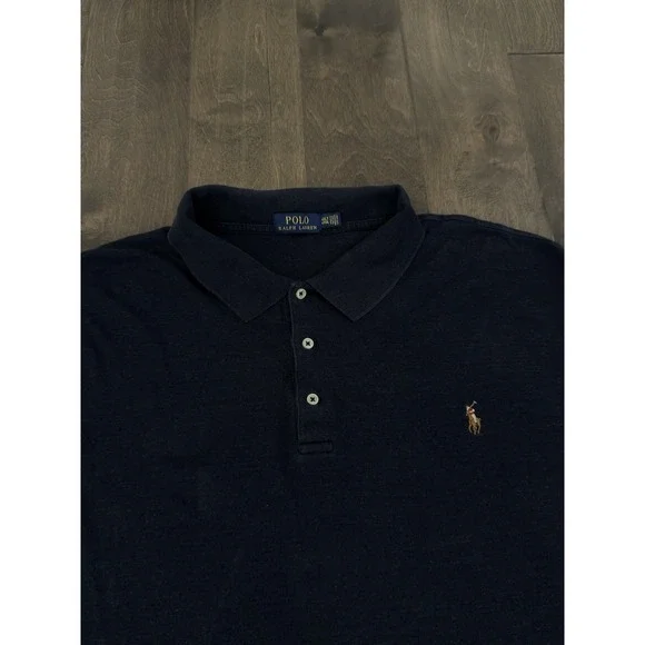 Ralph Lauren Mens Short Sleeve Navy Blue Classic Fit Polo Shirt 4XLT Flesh Pony