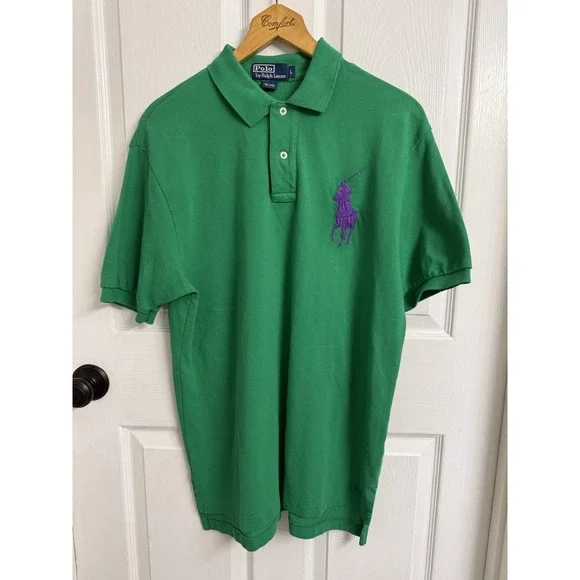 Polo Ralph Lauren Polo Mens L Classic Fit Big Pony Shirt Green Short Sleeve VTG