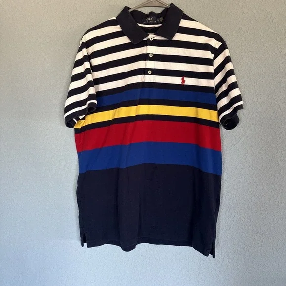 POLO Ralph Lauren Mens XL Custom Slim Fit Polo Shirt Colorful Stripe 100% Cotton