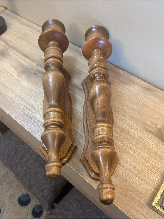 Vintage Wood Wall Sconces in Warm Brown