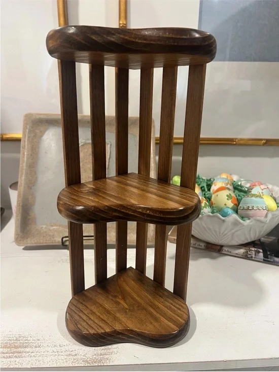 Vintage Wooden Heart Shelf with 3 Shelves, Brown