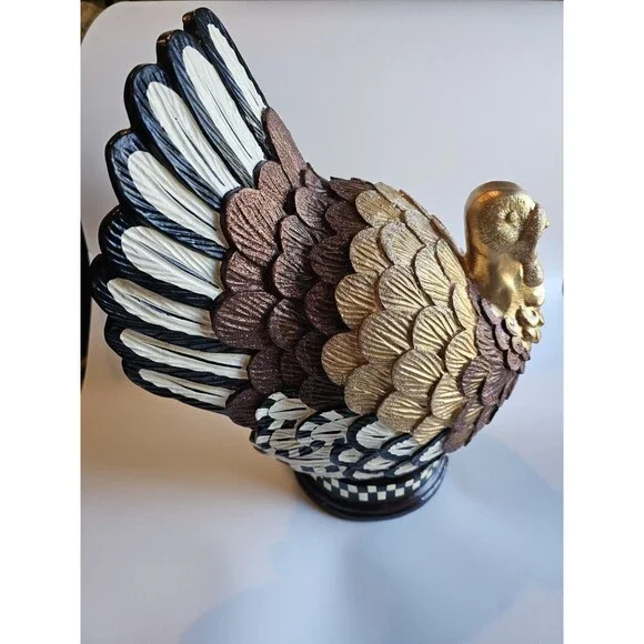 MacKenzie Childs Large Resin Turkey Gold Bronze Metallic Glitter 13