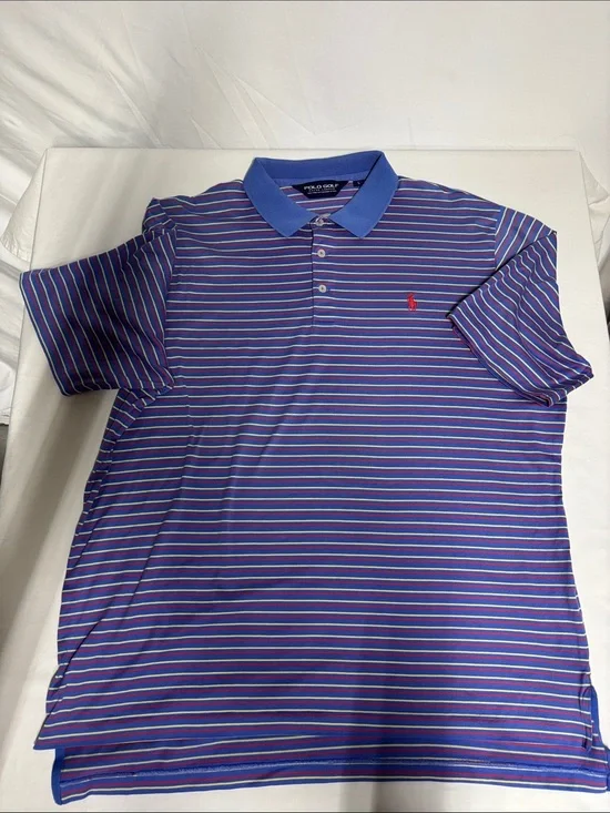Polo Golf Ralph Lauren Polo Shirt Men's L Blue Red Stripe Pima Cotton Golf