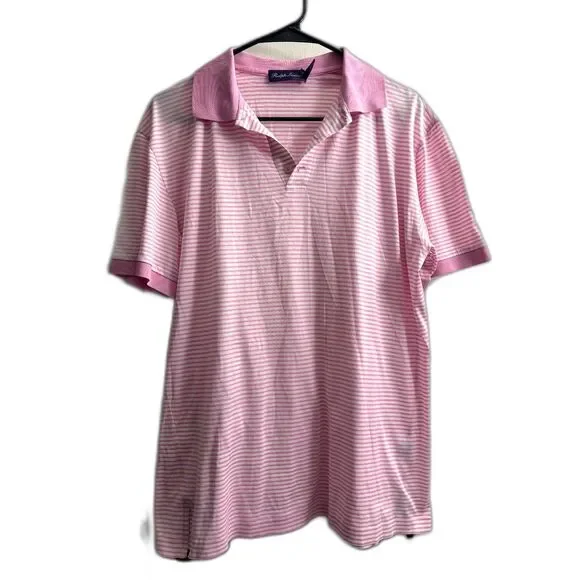Men's Ralph Lauren Purple Label Polo White and Pink Stripe Size S 100% Cotton