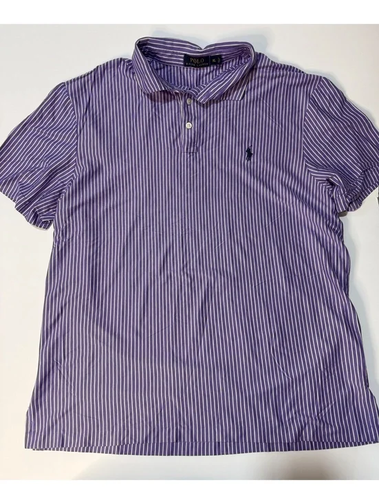 Polo Ralph Lauren Polo Shirt Men’s XL Purple White Striped Cotton Pony Logo