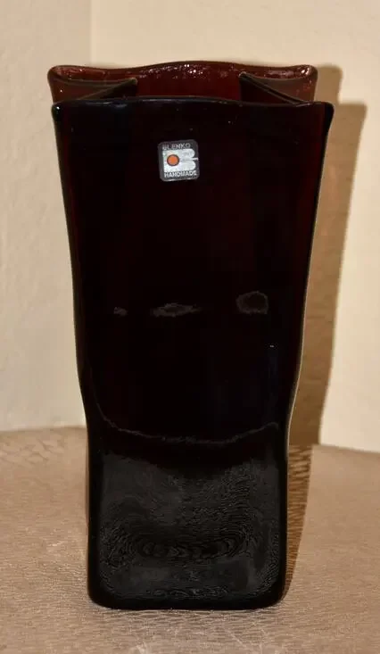 Blenko 1980's American Glass Company Hand Blown Paper Bag Vase Art Glass