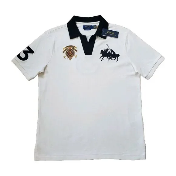NWT Polo Ralph Lauren Small Mens White Dual Player #3 Polo Shirt Johnny Collar