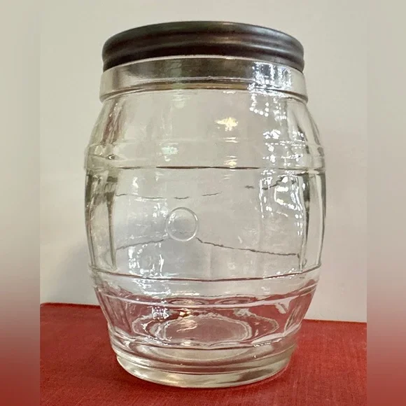 Vintage Glass Barrel Jar Coin Bank