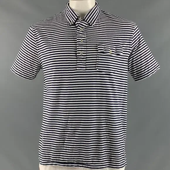 RALPH LAUREN Size XL Navy White Stripe Cotton Short Sleeve Polo