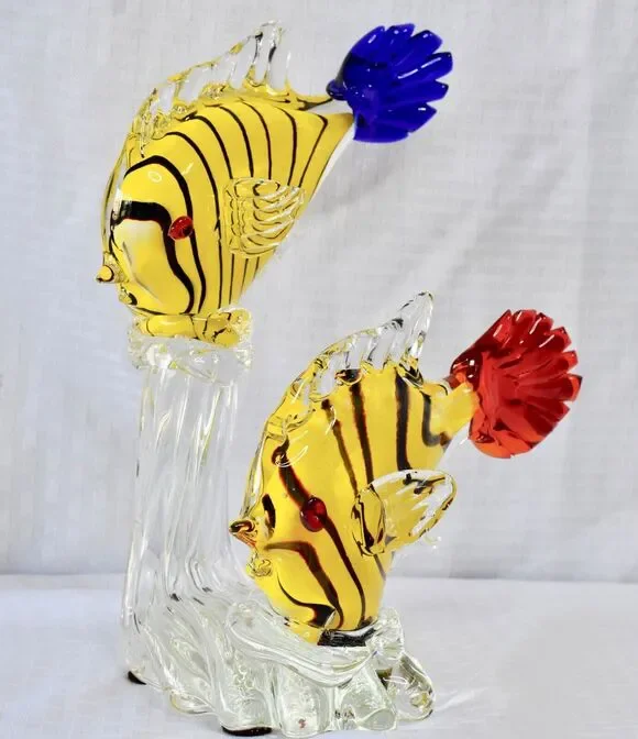 Sommerso Italian Murano Hand Blown Studio Art Glass Double Fish Sculpture