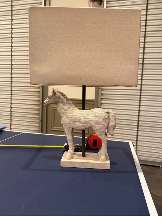 Horse Table Lamp with Beige Shade