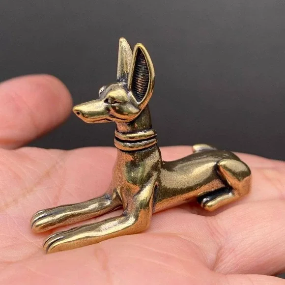 Brass Anubis Figurine Egyptian Jackal God Statue Ancient Egypt Altar Decor