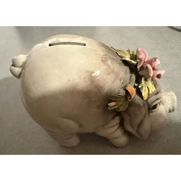 Vintage Piggy Bank Ceramic “made In ITALY” Capodimonte Style Flowers Pottery